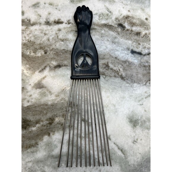 Vintage 9" Afro Hair Styling Pic Black Power Handle Peace Sign 1960-70’s - Picture 1 of 7